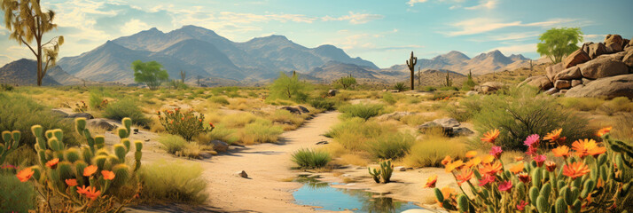 Desert oasis with springtime. - obrazy, fototapety, plakaty