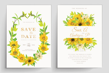 wedding and invitation card with sunflower illustration