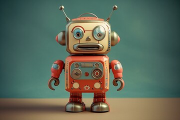 Adorable retro robot toy. Generative AI
