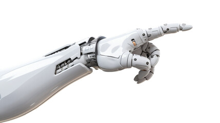 White cyborg robotic hand  finger - 3D rendering isolated on free PNG background.