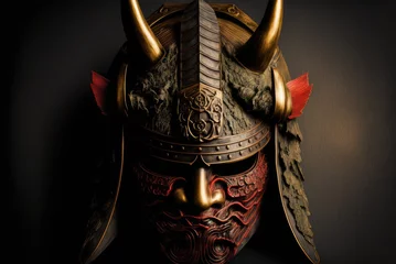 Fotobehang Angry Japanese demon mask AI generative illustration © artemstepanov