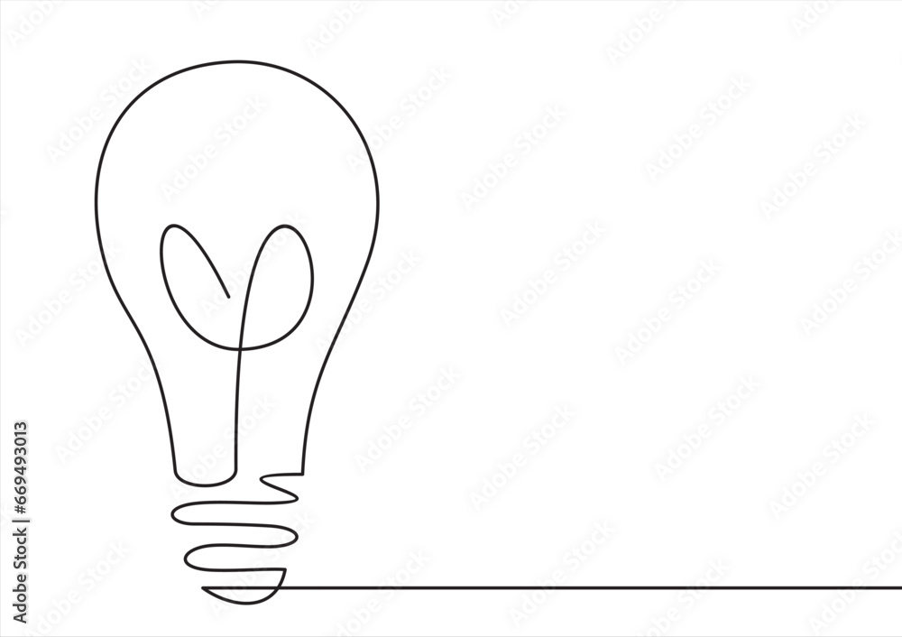 Poster continuous one line drawing light bulb symbol idea and creativity isolated on white background vecto