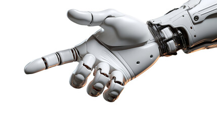 White cyborg robotic hand  finger - 3D rendering isolated on free PNG background.