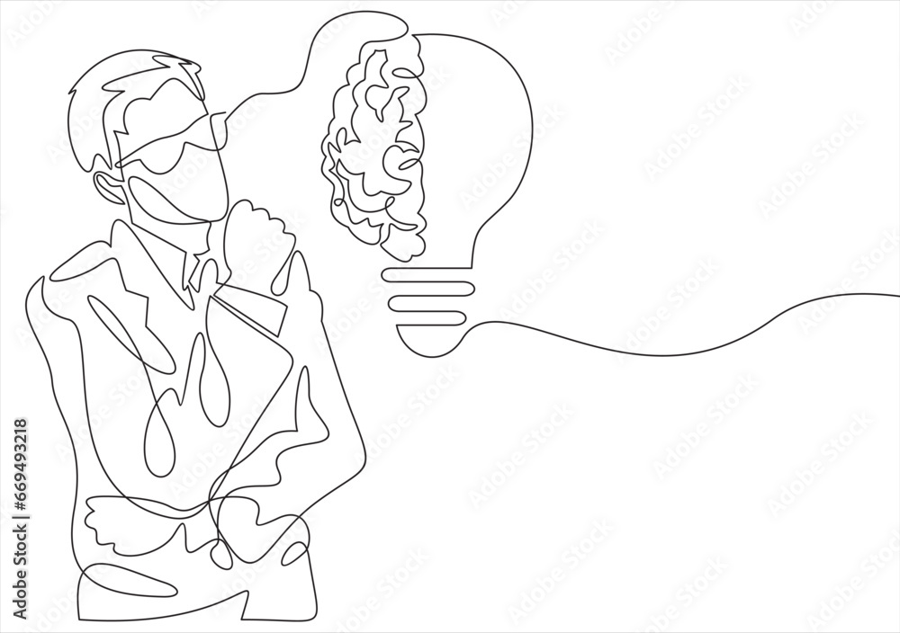 Aufkleber the man came up with an idea. light bulb idea symbol.one continuous line.