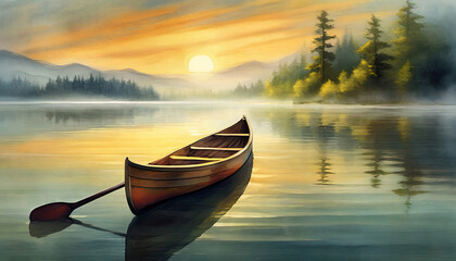 Sunrise on a serene lake, serene surroundings, gentle morning light, exquisite photography.