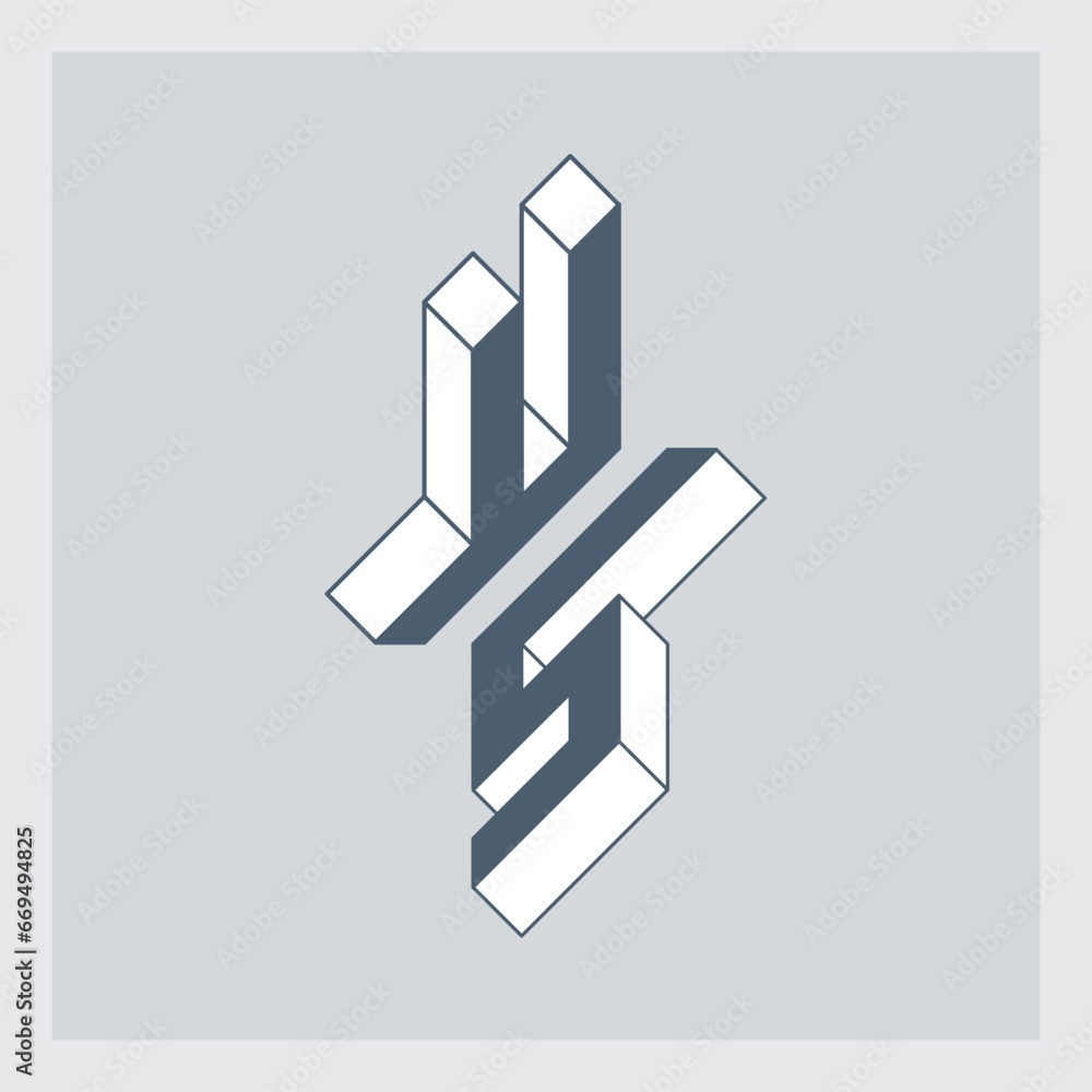 Poster 2-letter code. us - monogram or logotype. isometric 3d font for design. volume alphabet. three-dimen