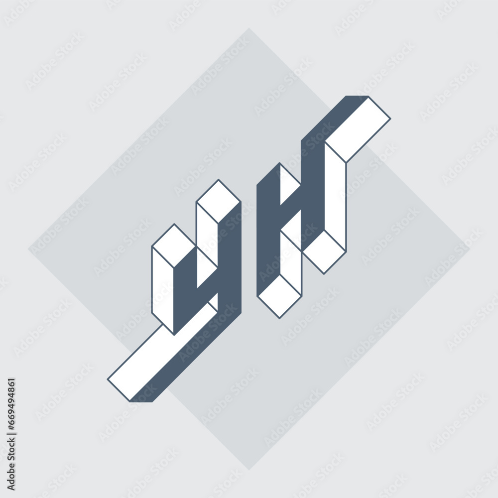 Poster isometric 3d font for design. yh - monogram or logotype. volume alphabet. three-dimension letters y 