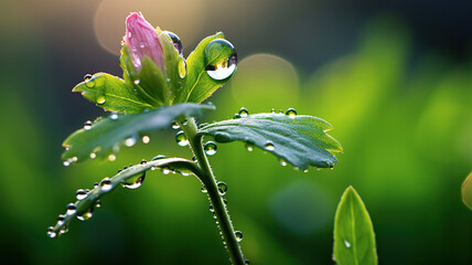 Macro Shot of a Glistening Dewdrop on a Radiant Wildflower, Embracing the Essence of Morning Renewal