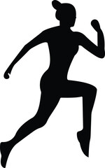 silhouette running girls icon vector, vector of a running girl. The girl is jogging, silhouette of female sprinter, vector image of a beautiful slender girl in a sports uniform (leggings and a sports 