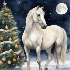 Obraz na płótnie Canvas Enchanted Christmas Horse Under the Moon