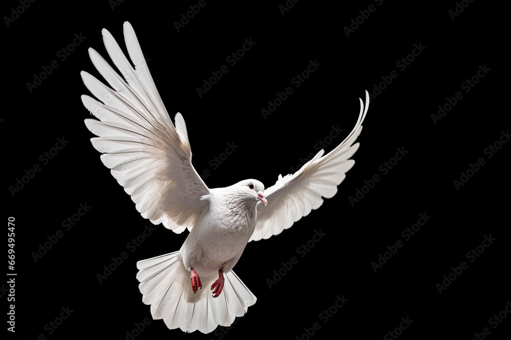 Leinwandbilder White dove flying on black background free Clipping path .international day of peace 