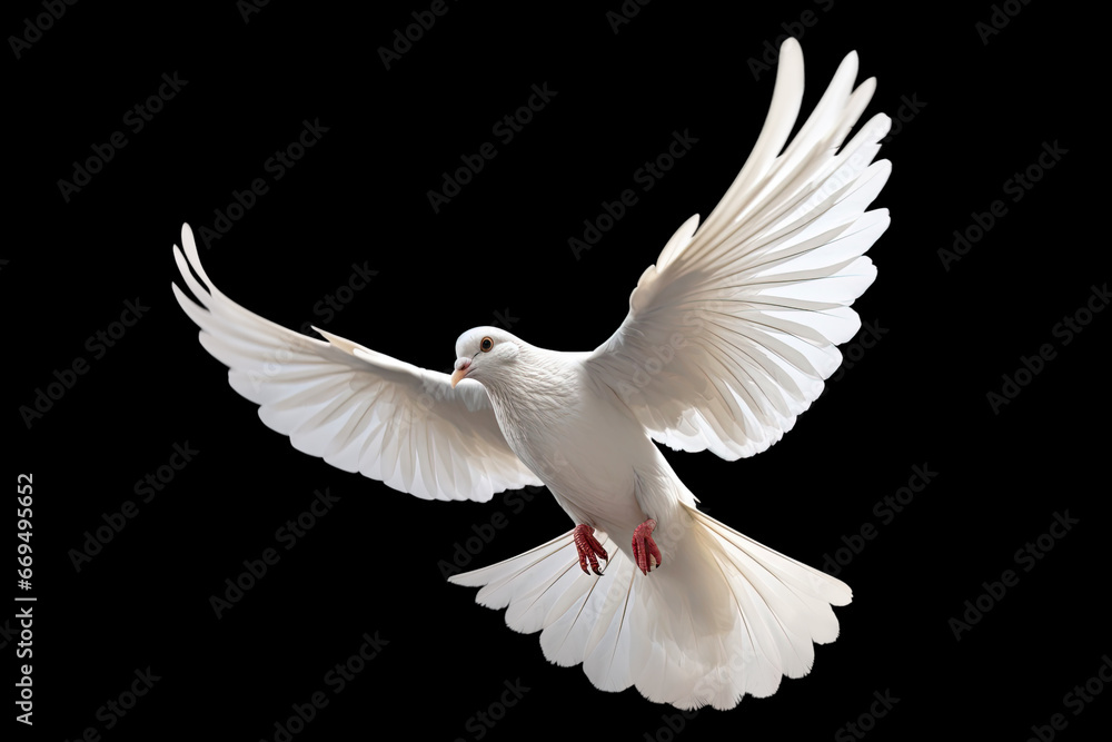 Leinwandbilder White dove flying on black background free Clipping path .international day of peace 