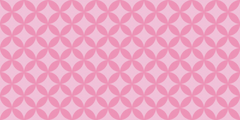 Simple geometric seamless pattern with petals and rhombus, pink colors, vector