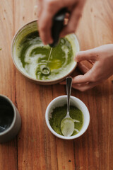 preparing matcha mix
