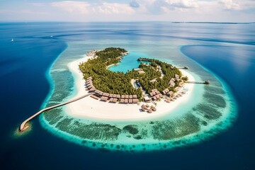 Exquisite Maldives island and beach for an opulent vacation. Generative AI - obrazy, fototapety, plakaty