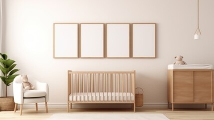 Free Poster mockup with vertical frames on empty white wall in living room