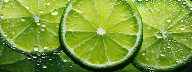 Juicy slices of lime with drops of juice.