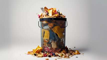 Overflowing Trash Bin: A Call to Action Against Plastic Pollution White Background AI