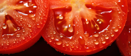 A striking macro capture of a sliced tomato's.