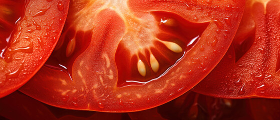 A striking macro capture of a sliced tomato's.