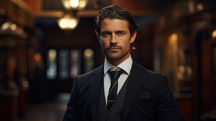 Portrait of handsome man. Man face portrait illustration. Generative AI