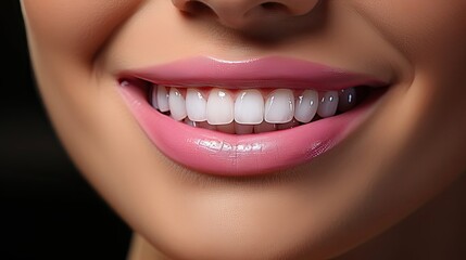 Perfect healthy teeth smile of a young woman. Teeth whitening. Dental clinic patient. Image symbolizes oral care dentistry, stomatology. Dental care illustration. Generative AI