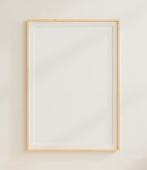 Empty poster mockup with vertical wooden frame - obrazy, fototapety, plakaty