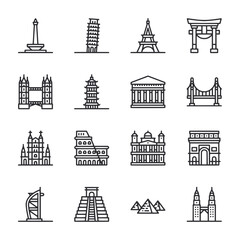 Set of landmarks and monuments icon for web app simple line design - obrazy, fototapety, plakaty