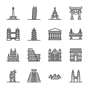 set of icon landmarks and monuments