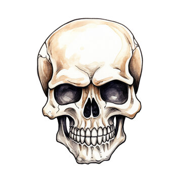 Human skull model isolated on white background. Watercolor illustration created with Generative Ai technology