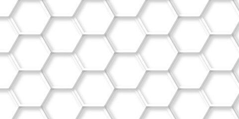 Seamless creative geometric Pattern of white hexagon white abstract hexagon wallpaper or background. 3D Futuristic abstract honeycomb mosaic white background. white hexagon geometric texture.