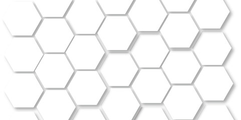 Abstract white background with hexagons pattern. White abstract vector wallpaper with hexagon grid. 3D technology Futuristic honeycomb mosaic white background.