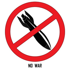 Stop war sign. No war in Israel Ukraine. Bomb in prohibition sign vector - 669500811