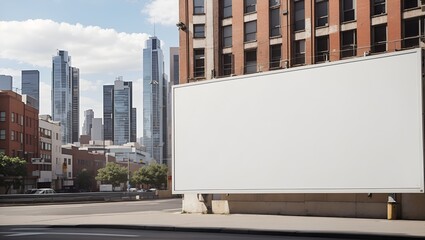 photo of plain white billboard landscape against urban building background made by AI generative - obrazy, fototapety, plakaty