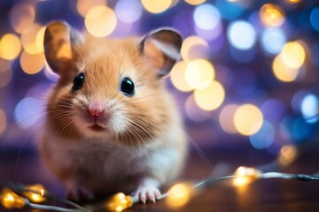 A close up of a small animal with a blurry background of lights. Generative AI