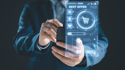 shopping Online market concept, person use digital pen shop online via smart phone. Searching...