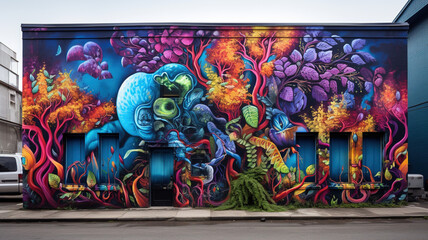 Colorful street art adorning urban walls, capturing the vibrancy and creativity of city life