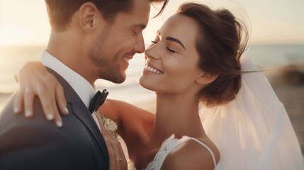 Wedding of happy bride and groom, save the date, valentine day concept.