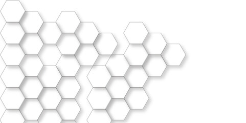 Abstract white background with hexagons pattern. White abstract vector wallpaper with hexagon grid. 3D technology Futuristic honeycomb mosaic white background.