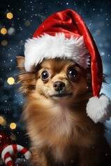 Cute puppy wearing santa hat, Generative AI