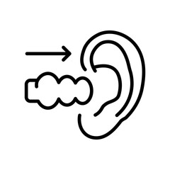 Earplugs linear icon. Silicone, foam safety ear plug. Noise protection tool. Sleeping accessory. Vector on isolated white