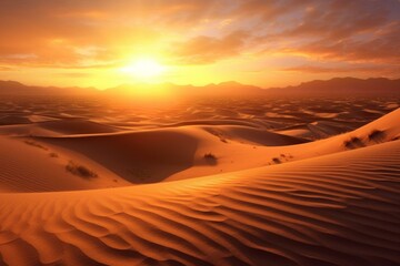 Fototapeta na wymiar Stunning sand dunes oasis illuminated by a desert sunset. Generative AI