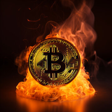 Vibrant photo of a bitcoin on fire