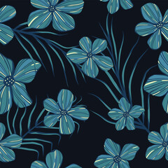 natural blue  leaves and flower pattern for textile  background and wrap paper