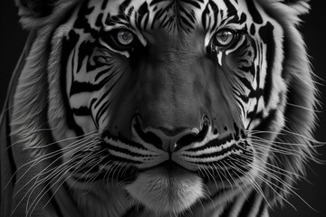 Black and White tiger face. Close-up Portrait