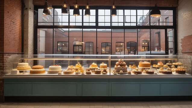photo of a cake and bakery shop with a classic and clean style made by AI generative

