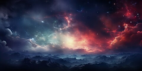 Naklejka premium Cosmic nebula in deep space It showcases the stunning beauty of the universe beyond Earth. The concept of cosmic reality by Generative AI