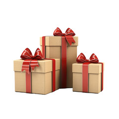 Gift boxes with the red ribbons on transparent background