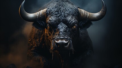 Naklejka premium Black buffalo with big horns.