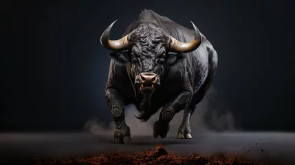 Foto op Plexiglas Black buffalo with big horns. © vachom